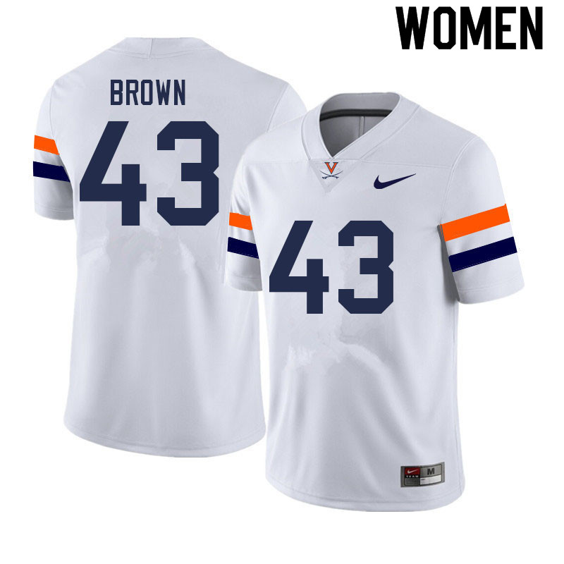 Women #43 Elliott Brown Virginia Cavaliers College Football Jerseys Sale-White - Click Image to Close